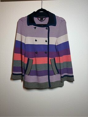 Marc by Marc Jacobs Striped Double-Breasted Peacoat sweater cardigan vintage y2k